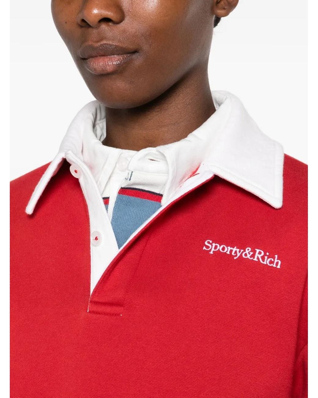 Sporty & Rich Red Evin Logo-Print Polo Shirt