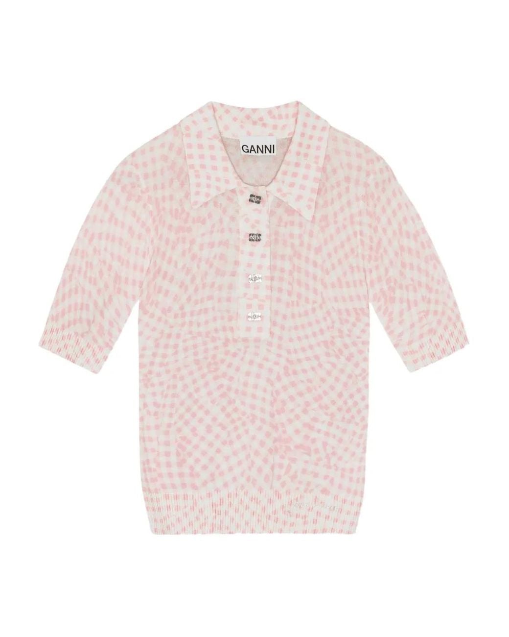 Ganni Pink Patterned-Jacquard Top