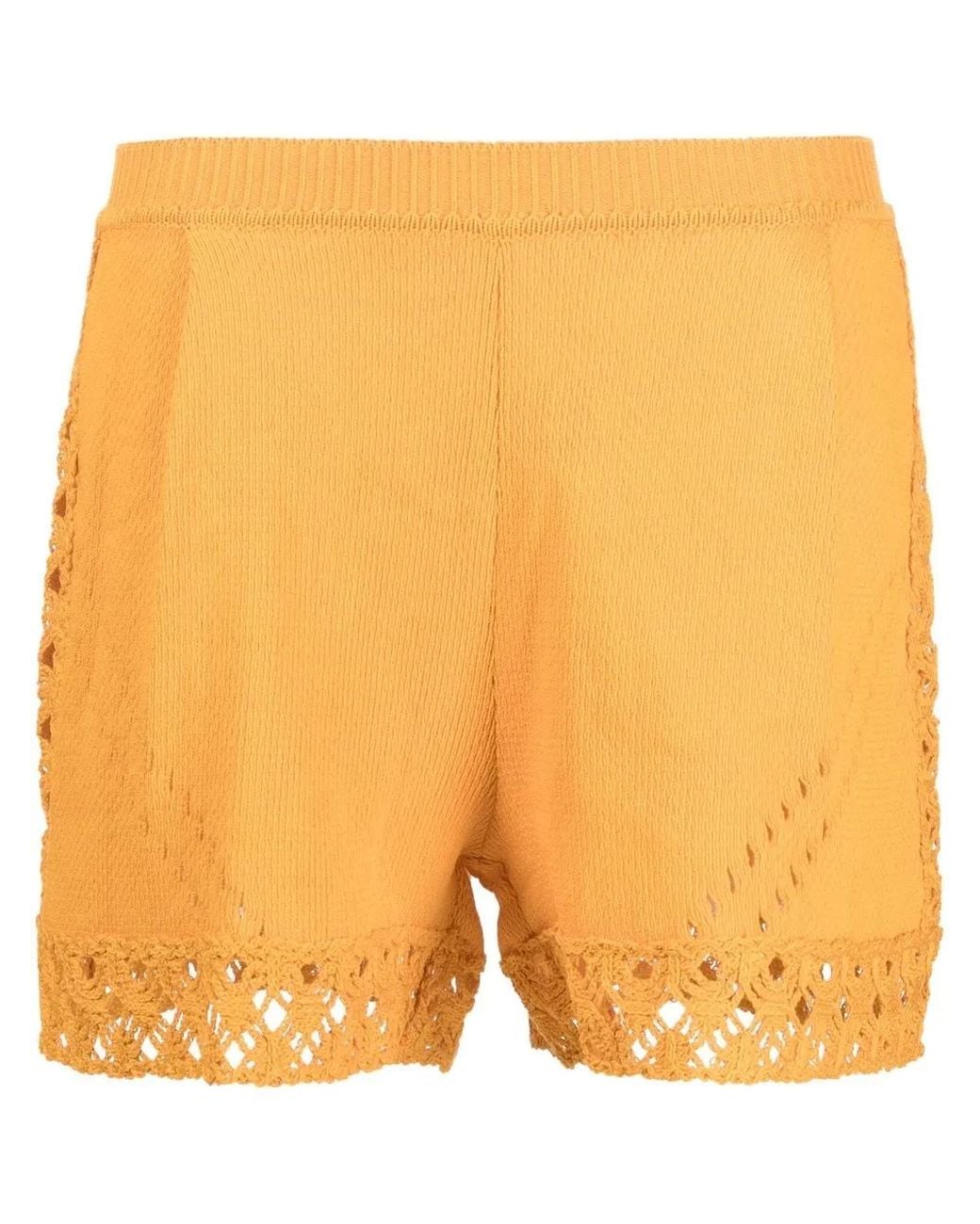 Alberta Ferretti Orange Open-Knit Shorts