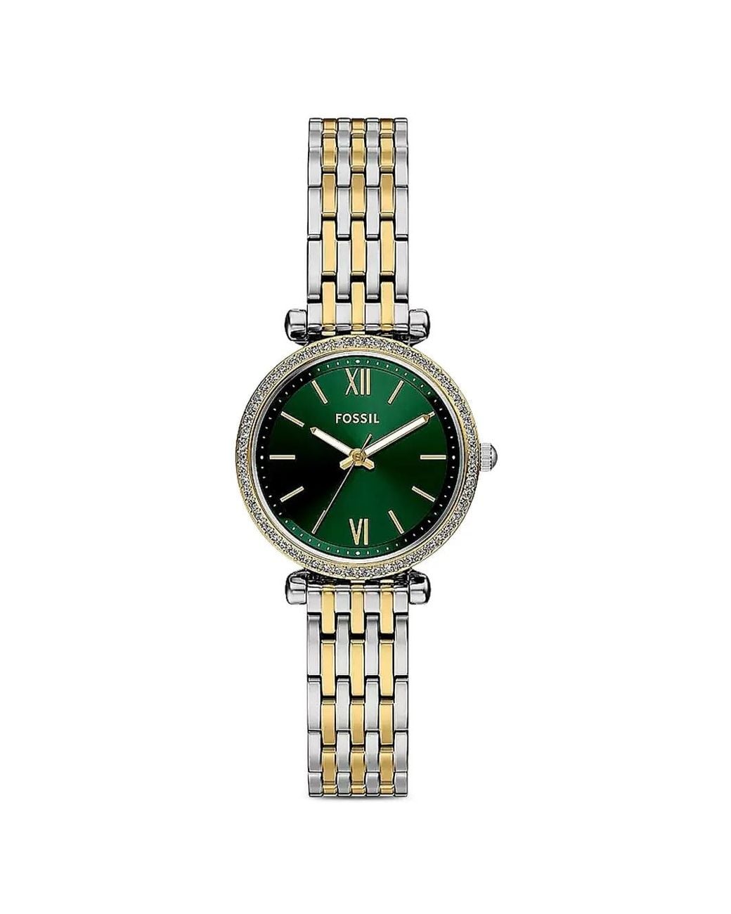 Fossil Green Mini Carlie Crystal-Embellished 28Mm Watch