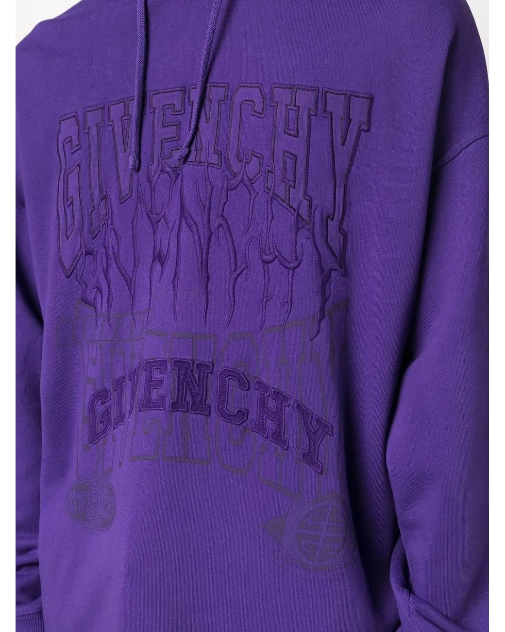 Givenchy Purple Logo-Embroidered Cotton Hoodie for men