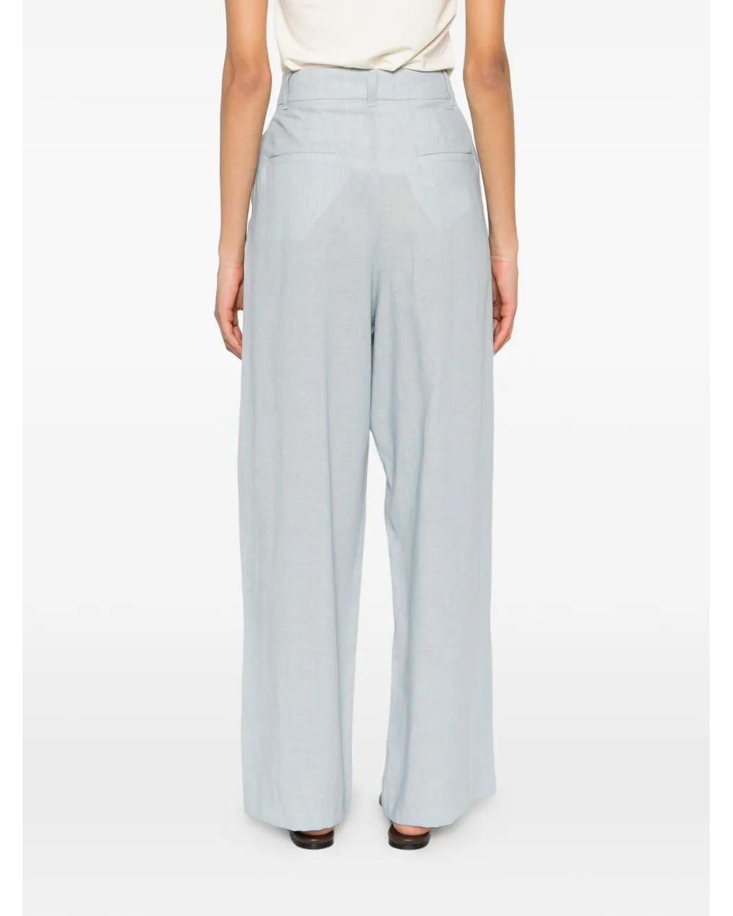 ELEH White Pleated Wide-Leg Trousers