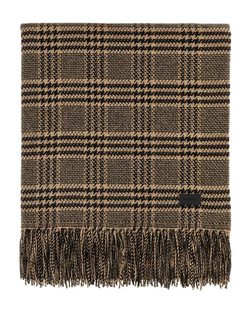 Saint Laurent Green Checked Fringed Scarf