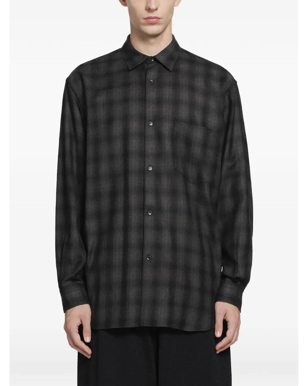 Comoli Black Chemise En Laine À Carreaux for men