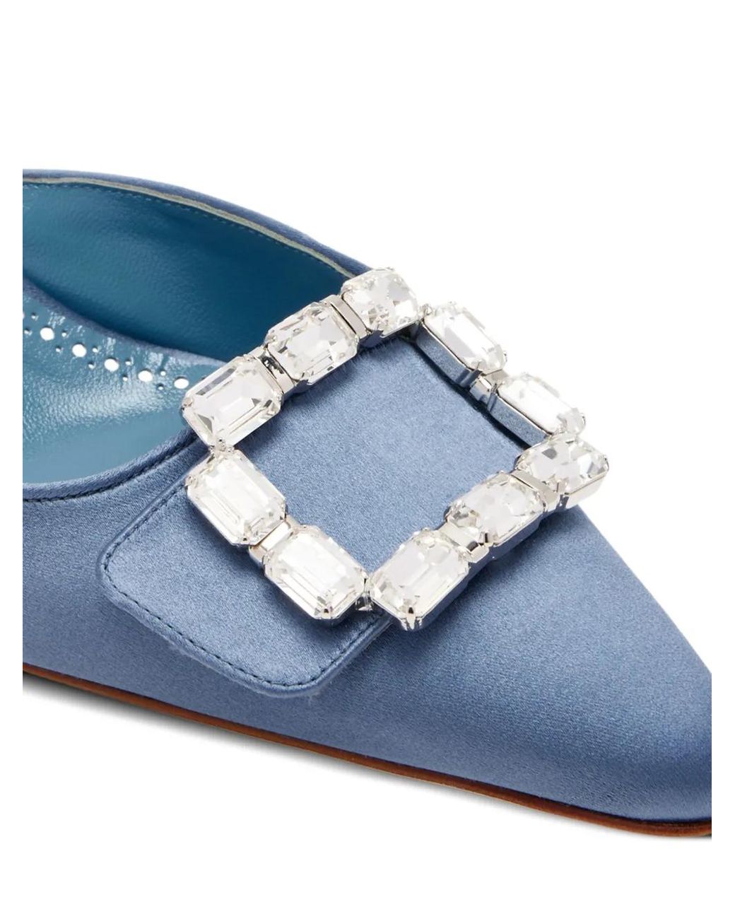 Manolo Blahnik Blue Mayjou Crystal-Buckle Heeled Mules