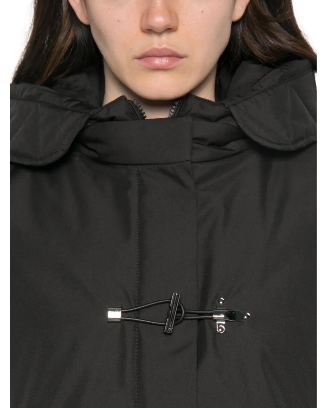 Fay Black Hooded Toggle-Fastening Coat