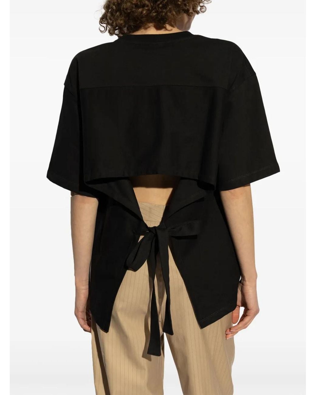 Ganni Black Tie-Fastening T-Shirt