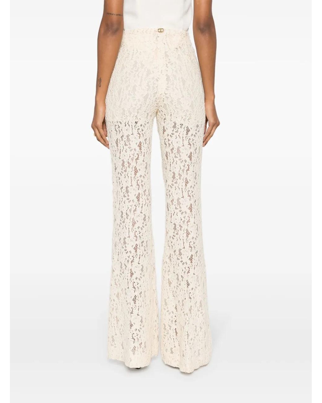 Twinset Natural Broderie Anglaise Flared Trousers