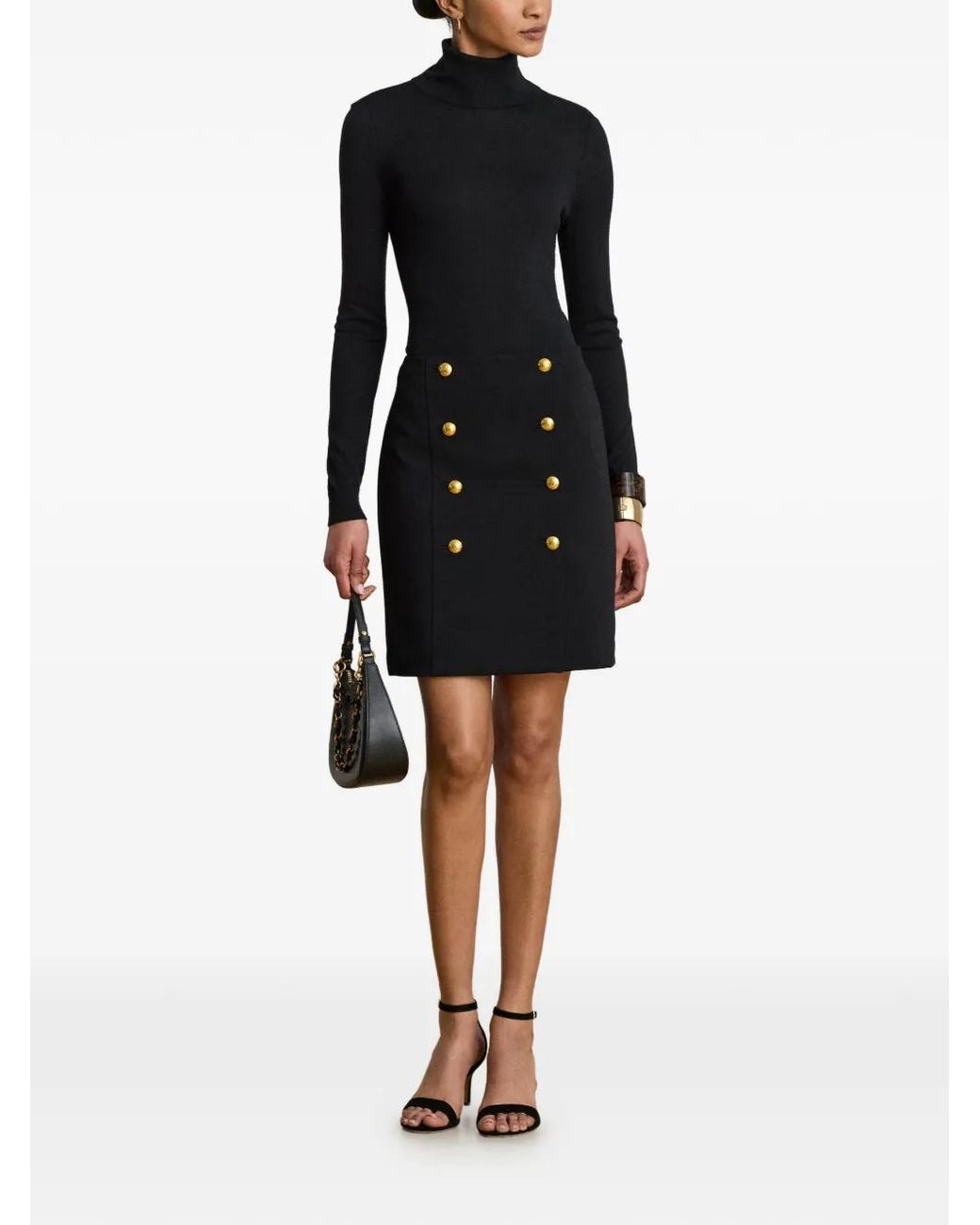 Ralph Lauren Black Double-Breasted Wrap Mini Skirt