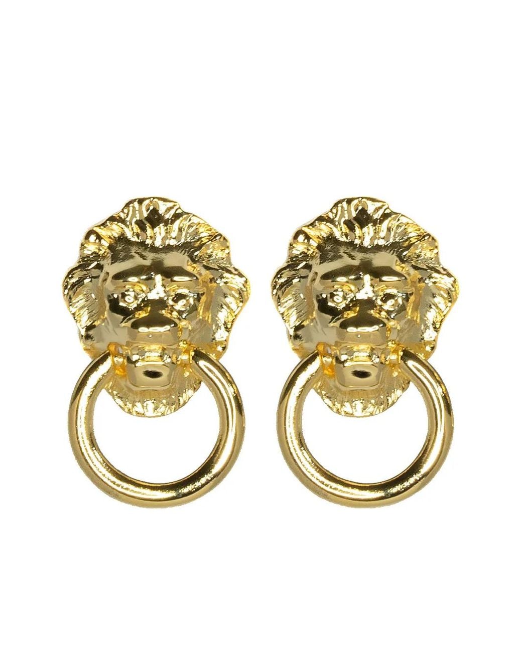 Kenneth Jay Lane Metallic Lion Head Door Knocker Earrings