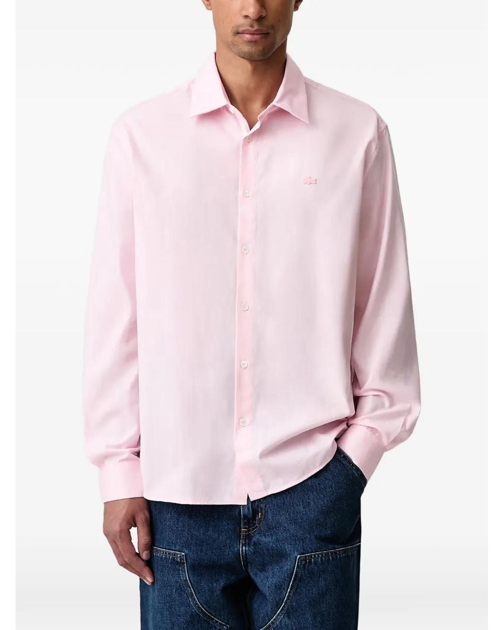 Lacoste Pink Logo-Patch Button-Down Shirt for men