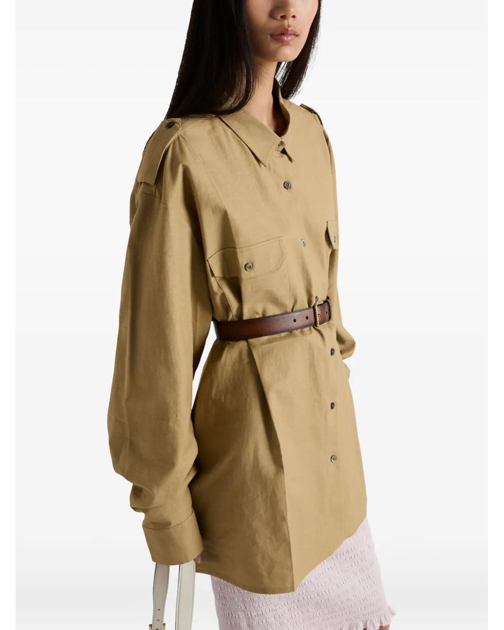 Camicia oversize in cotone cammello di Prada in Natural