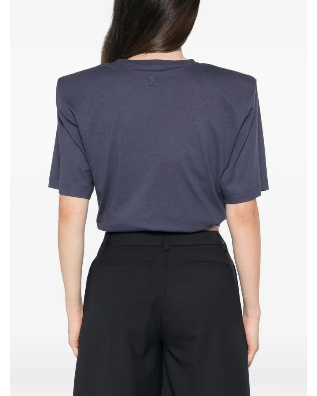 Magda Butrym Blue Padded-Shoulder Knotted T-Shirt