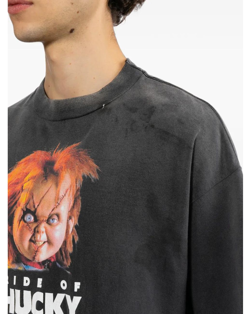SAINT Mxxxxxx Black Distressed Graphic-Print T-Shirt for men