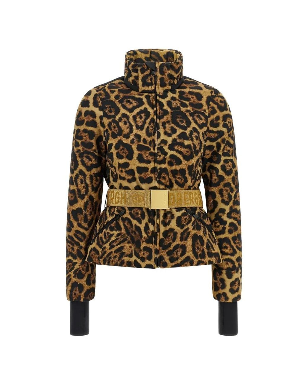Goldbergh Black Jagger Leopard-Print Peplum Ski Jacket
