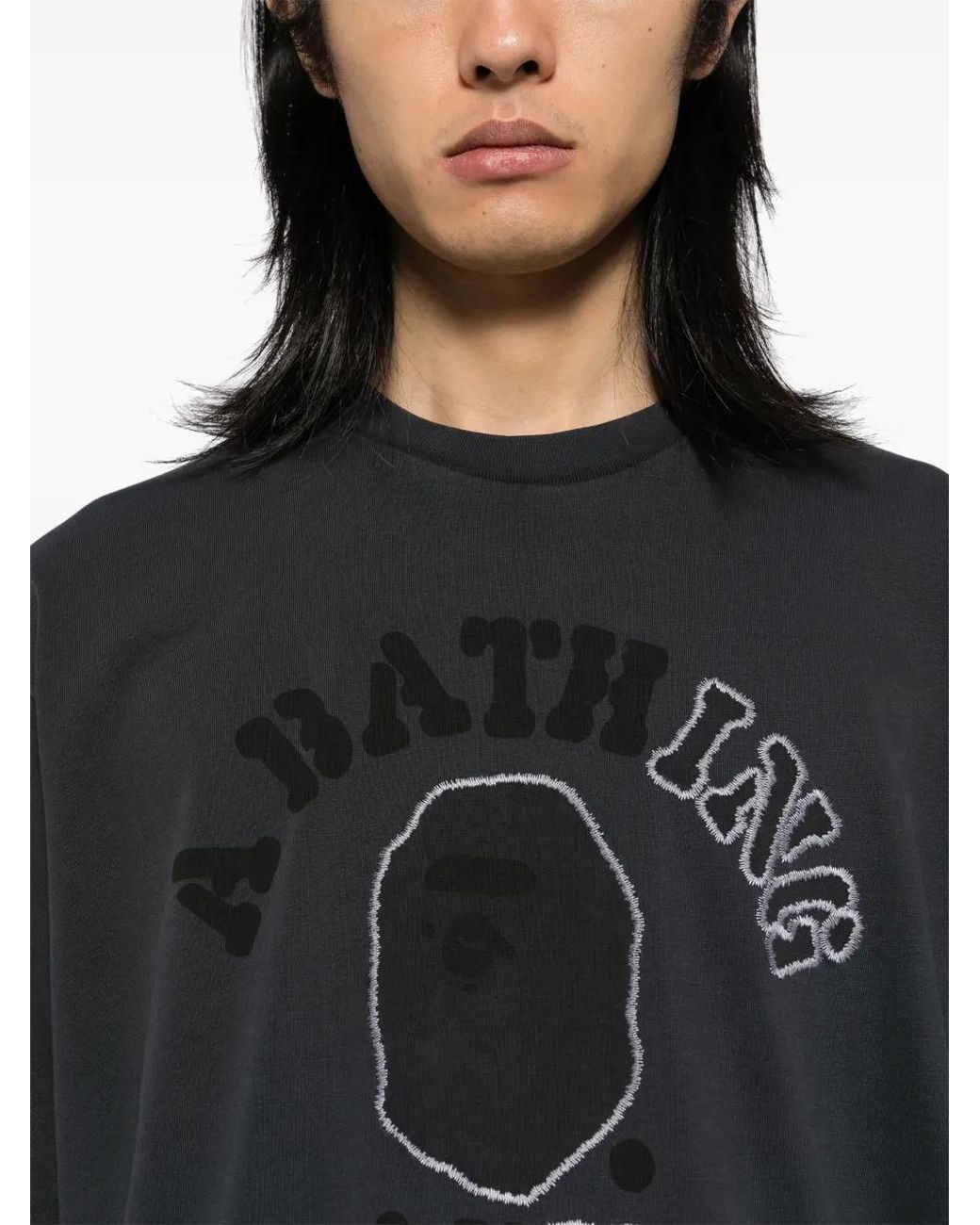 A Bathing Ape Black Garment Dye College Tee for men
