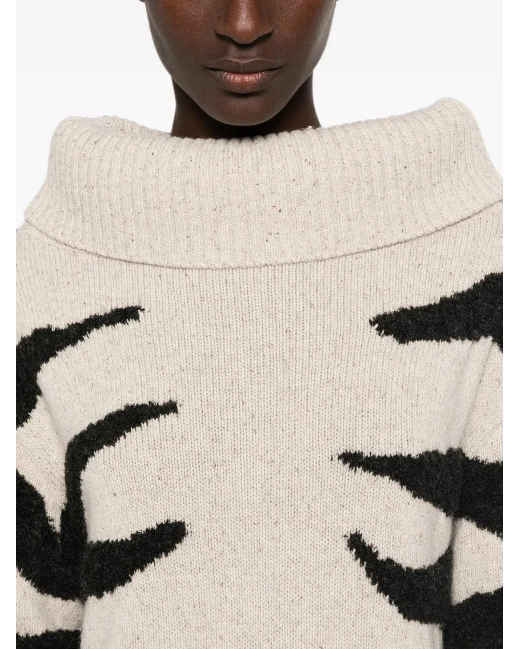 Moschino Black Zebra Stripe Turtleneck Knit Dress