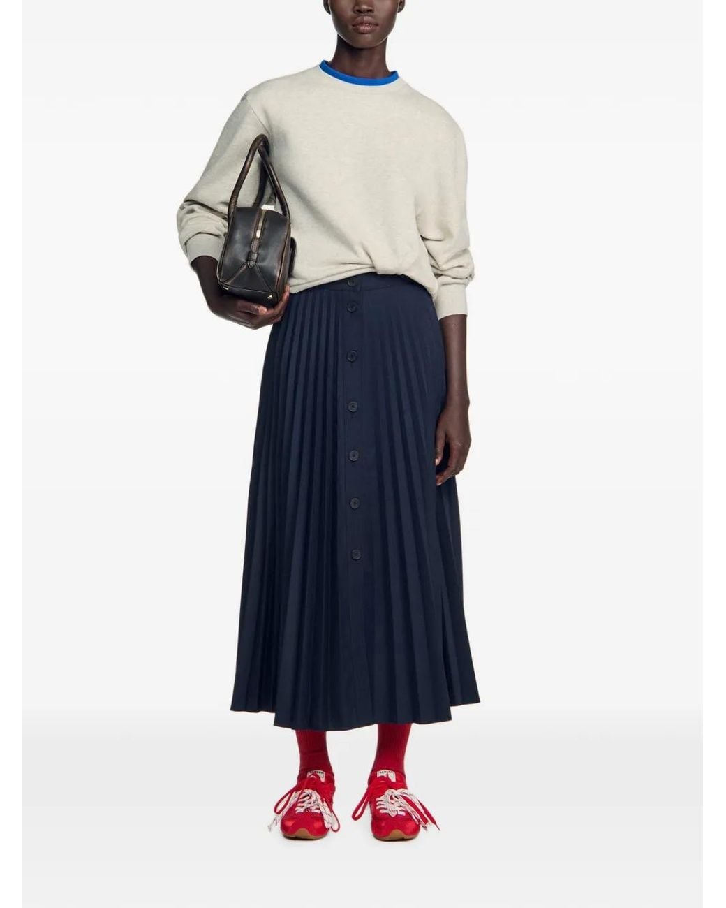 Sandro Blue Long Pleated Skirt