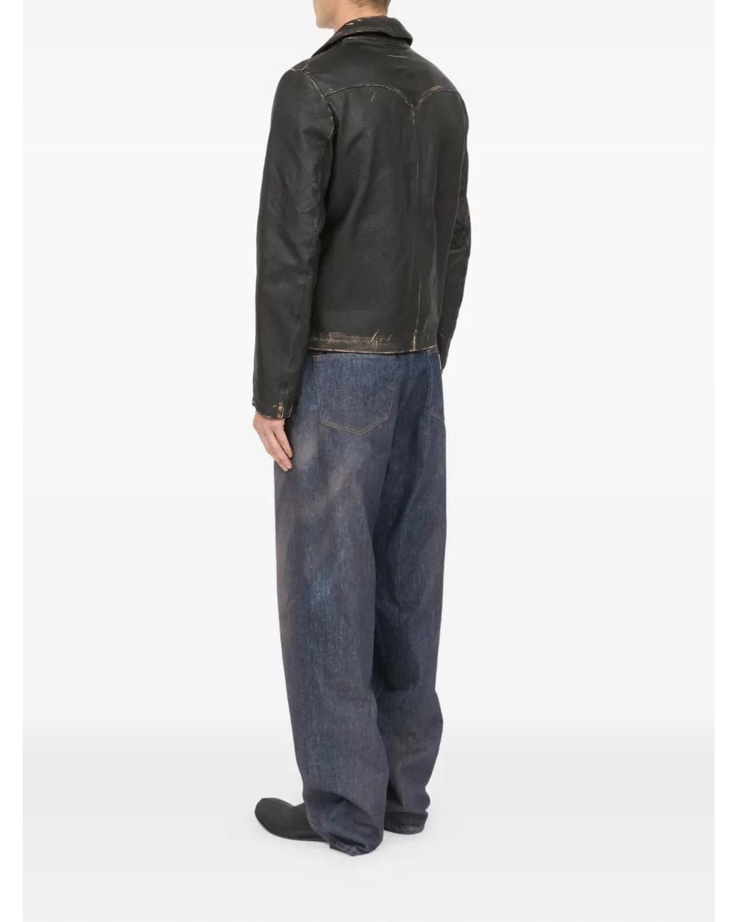 MM6 by Maison Margiela Black Distressed Leather Jacket for men