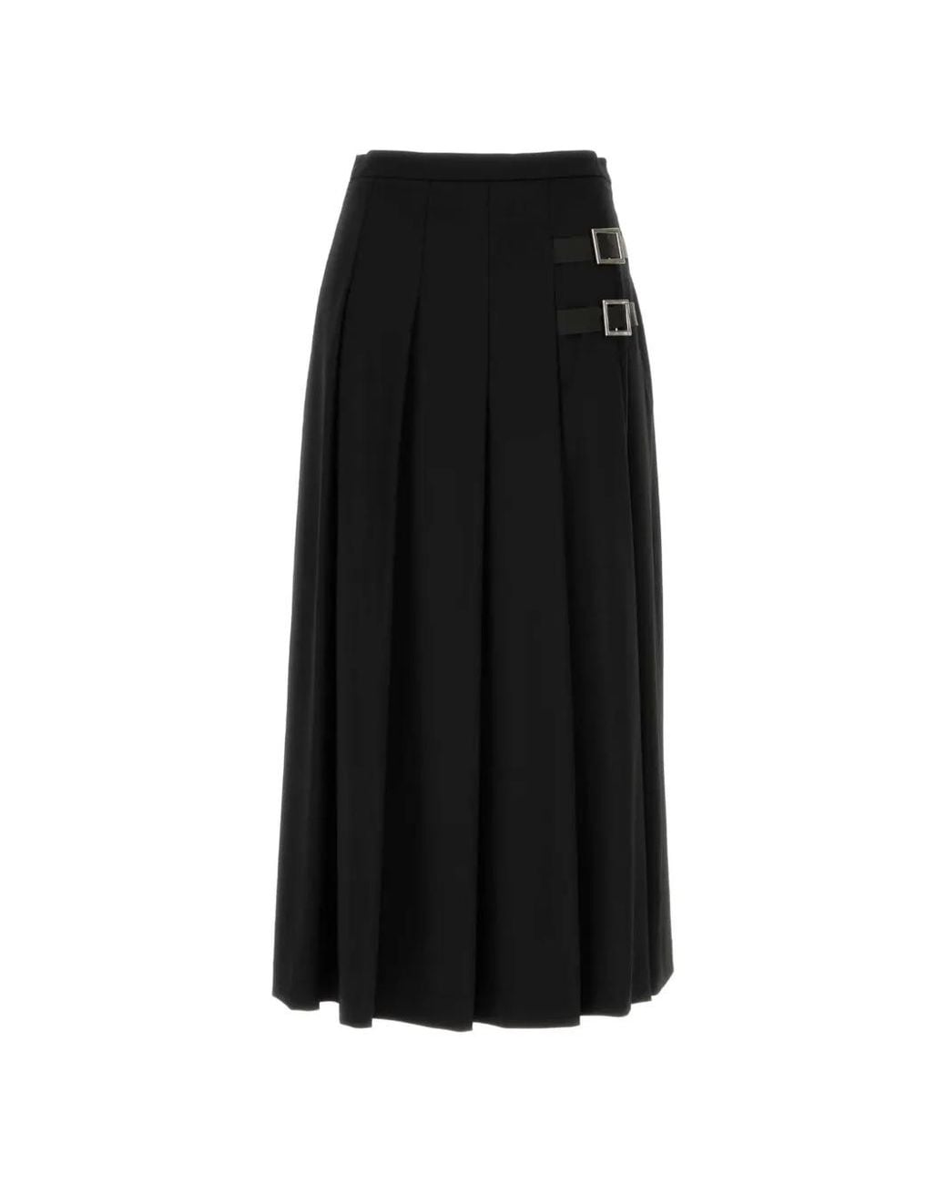 LE SULLY STUDIO Black Buckle-Detail Pleated Midi Skirt