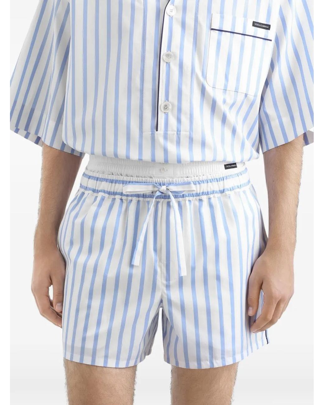 Dolce & Gabbana Blue Dolce & Gabbana Striped Bermuda Shorts With Drawstring for men