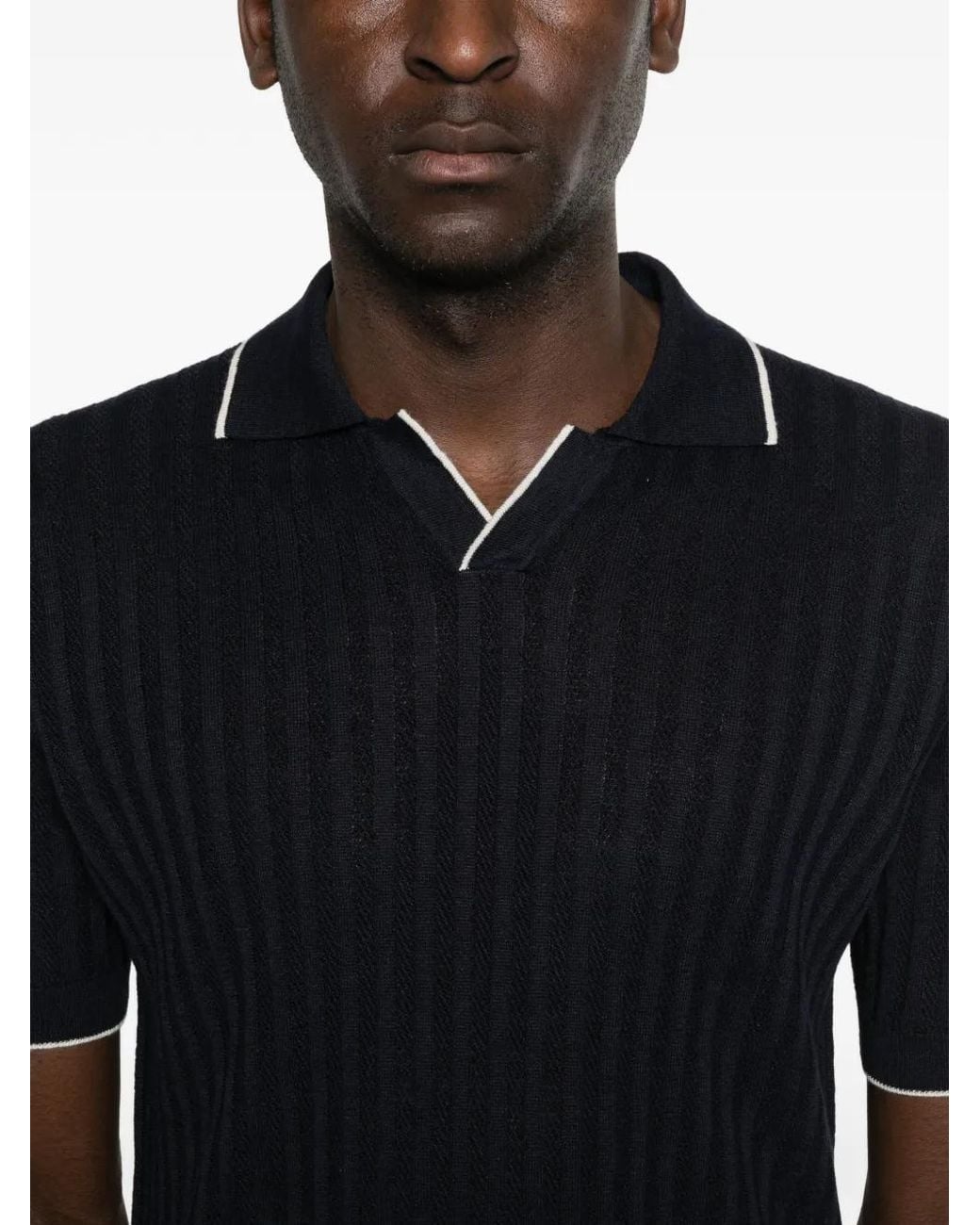 Fedeli Black Ribbed V-Neck T-Shirt for men