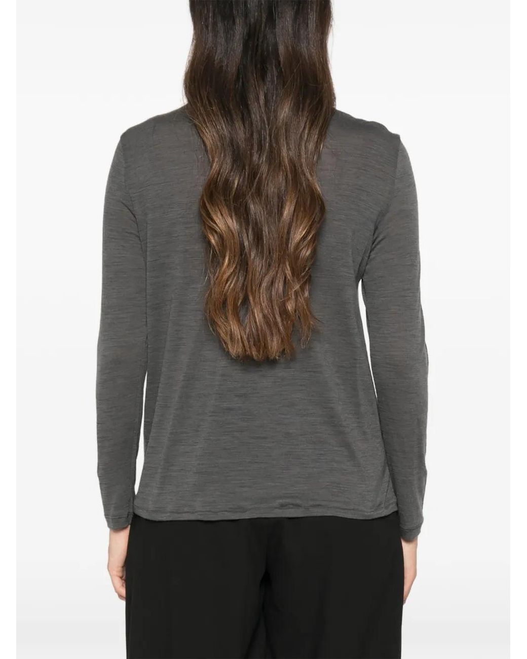 Whyci Gray Geometric-Print Long-Sleeved T-Shirt