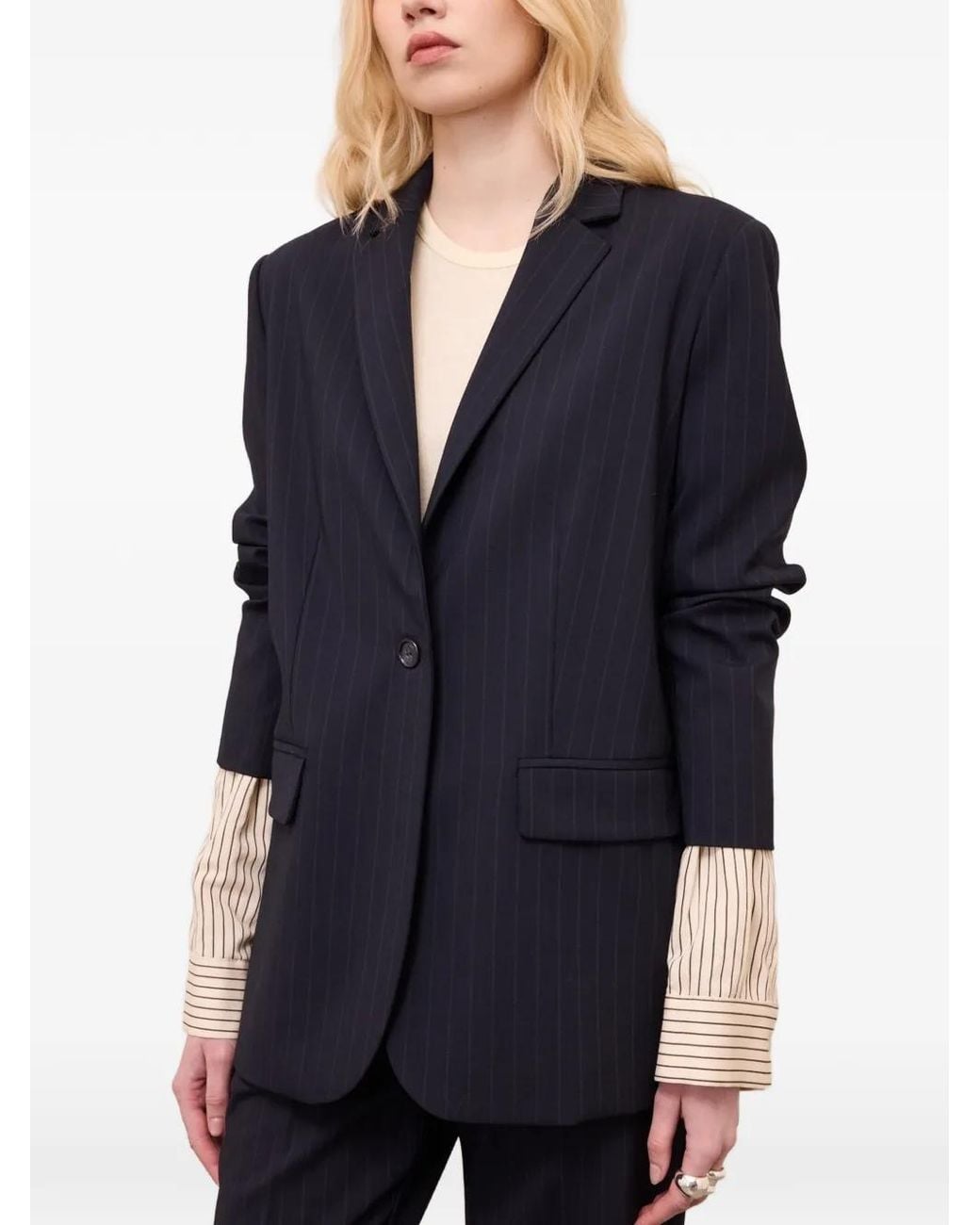 Ottod'Ame Blue Pinstripe-Pattern Back-Slit Jacket