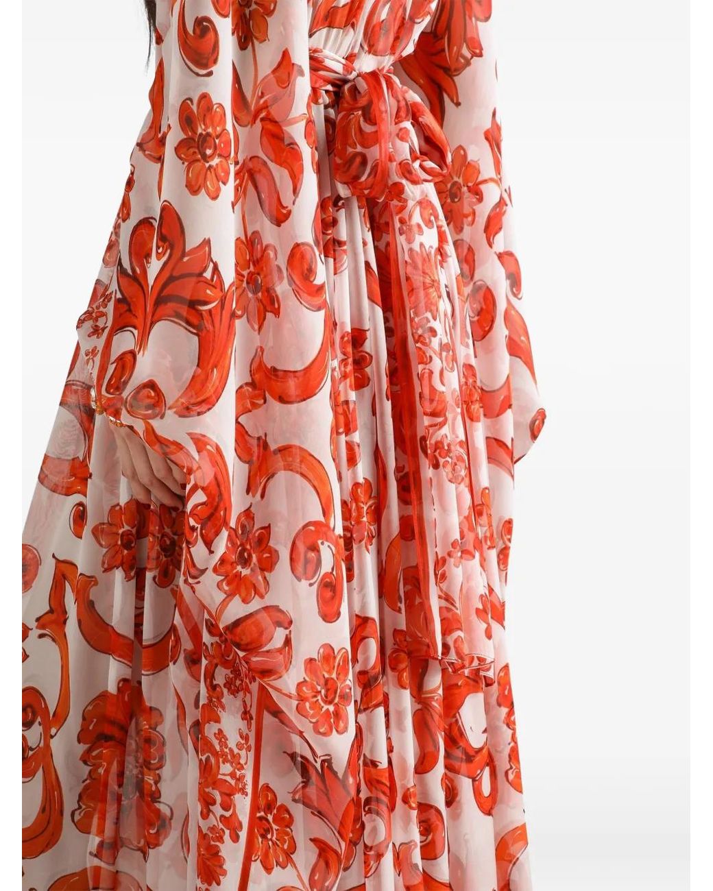 Dolce & Gabbana Red Majolica-Print Long Kaftan Dress