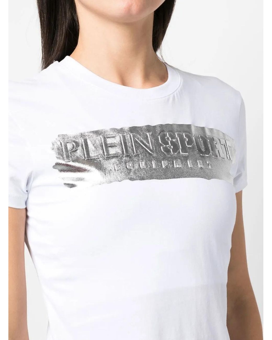 Philipp Plein White Metallic Logo-Print T-Shirt