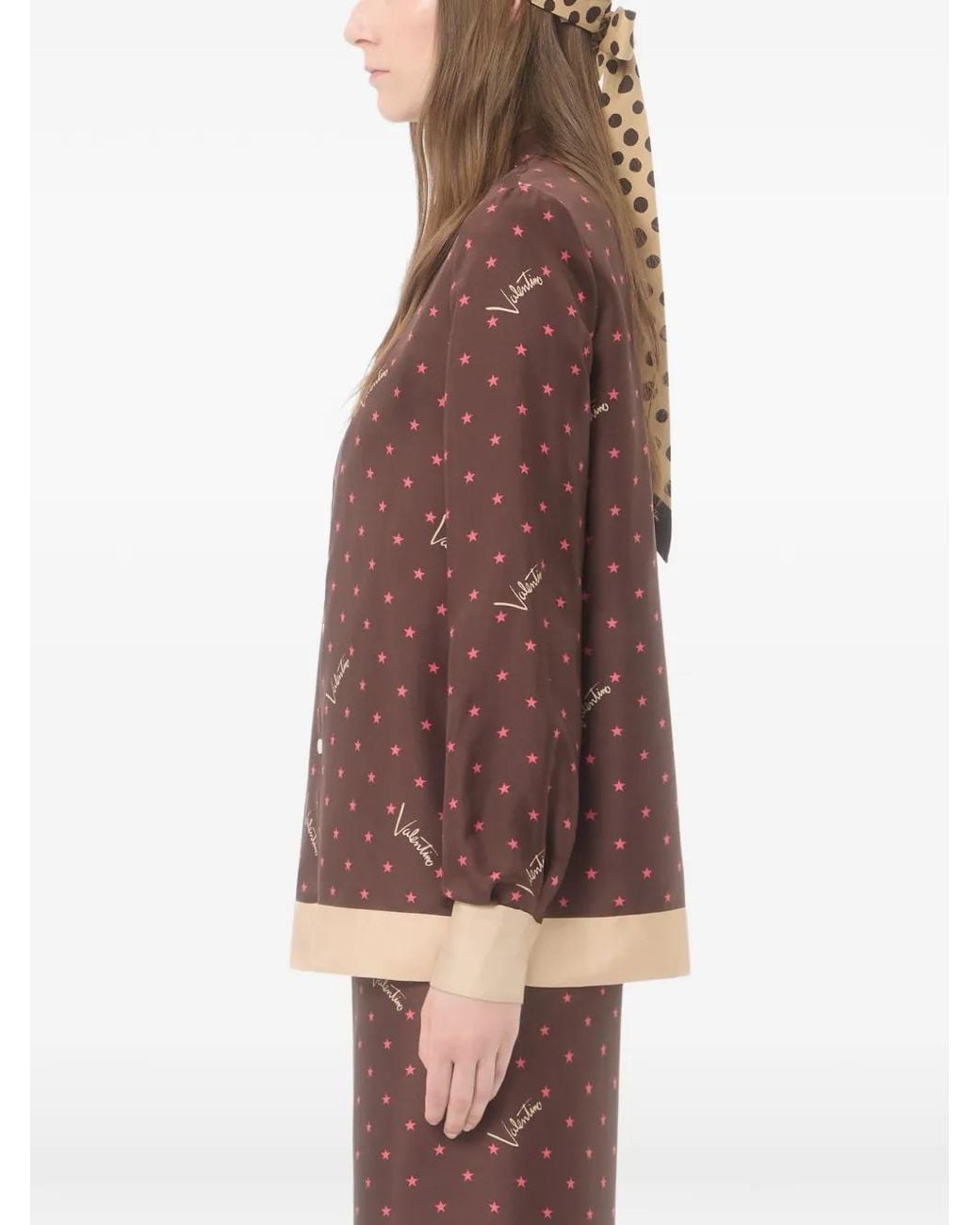 Valentino Garavani Brown Chemise En Twill Étoilé Stelline Firma