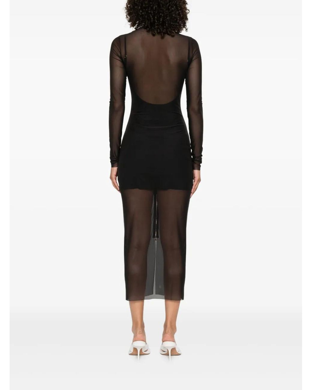 Patrizia Pepe Black Mesh Midi Dress
