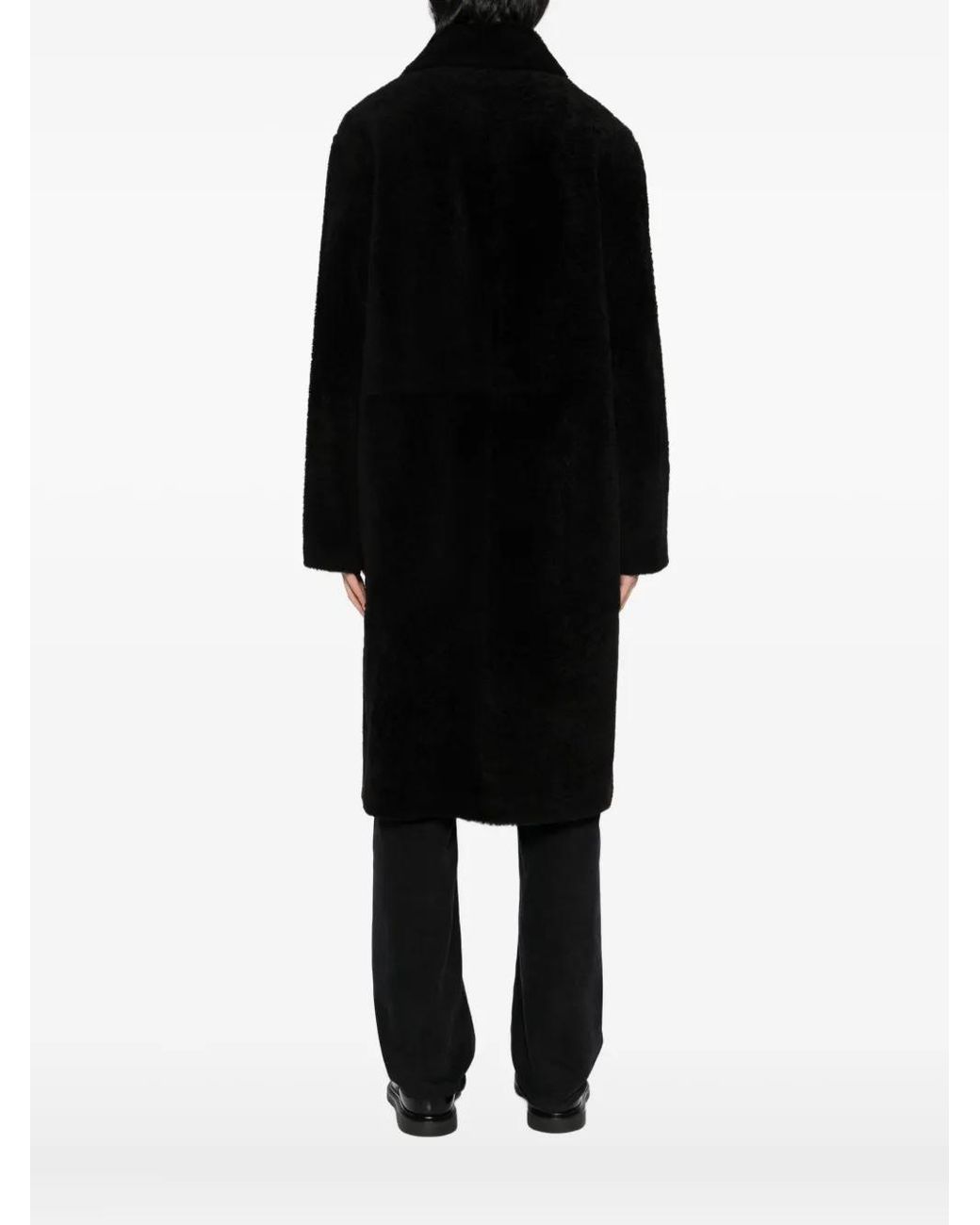 Yves Salomon Black Leather Double-Breasted Coat for men