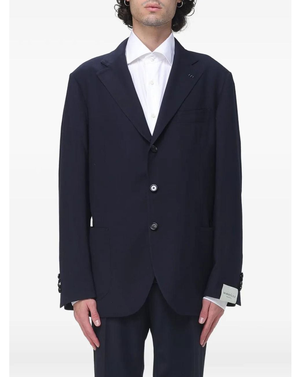 Luigi Borrelli Napoli Blue Single-Breasted Wool Blazer for men
