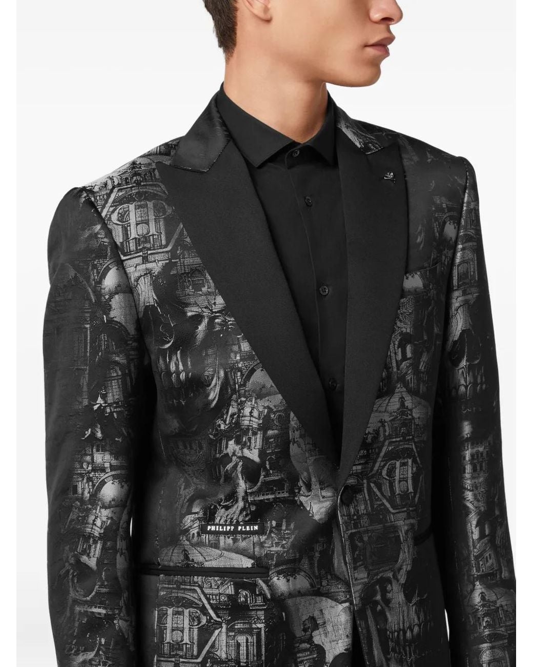 Philipp Plein Black Jacquard Blazer Lord Fit Skull for men
