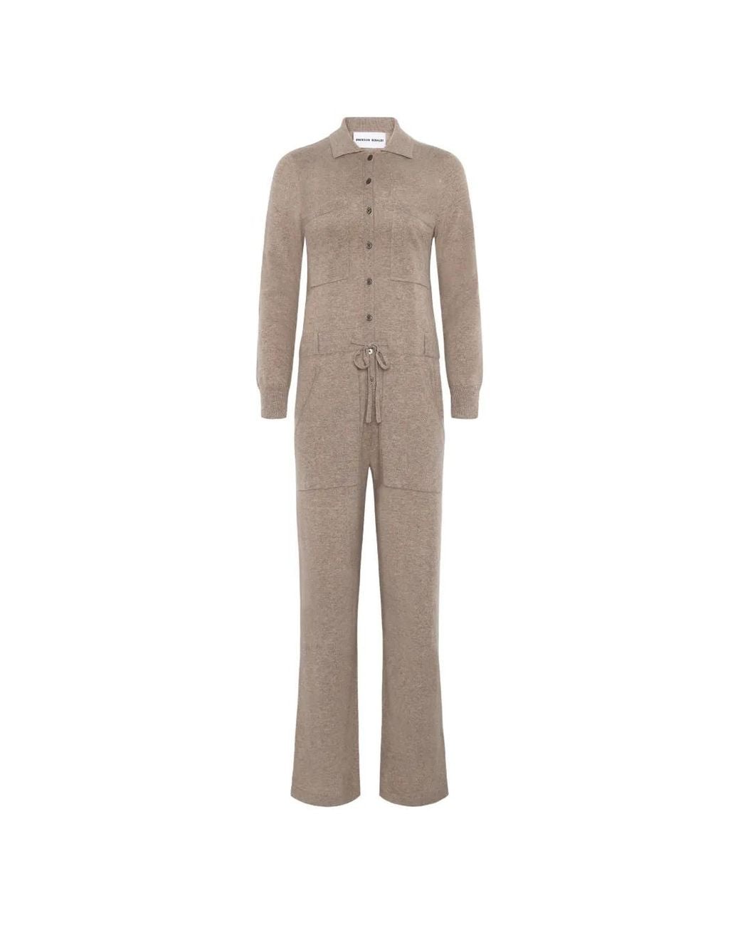 EMERSON RENALDI Natural Drawstring-Waist Button-Up Jumpsuit