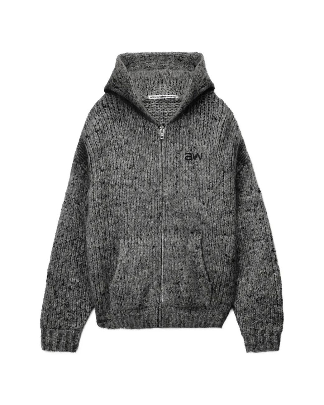 Alexander Wang Gray Embroidered Zip-Up Oversized Hoodie