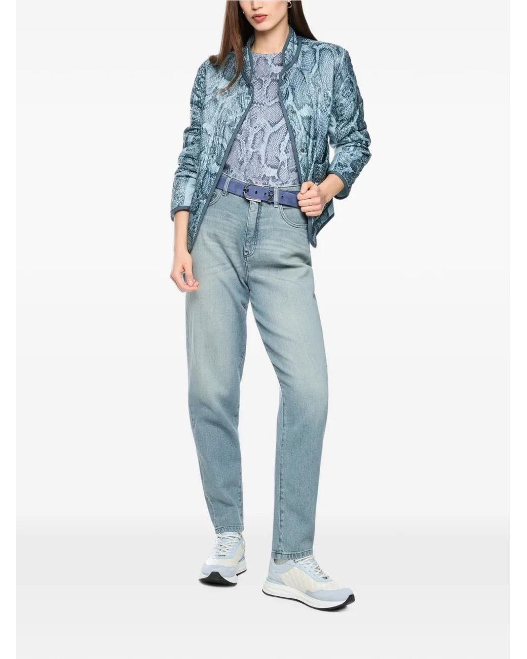 Marc Cain Blue Reversible Quilted Snake-Print Jacket