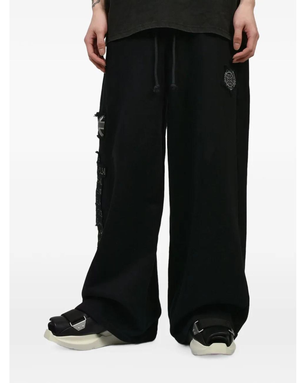 N. Hoolywood Black Euro Tripped Patched Track Pants for men