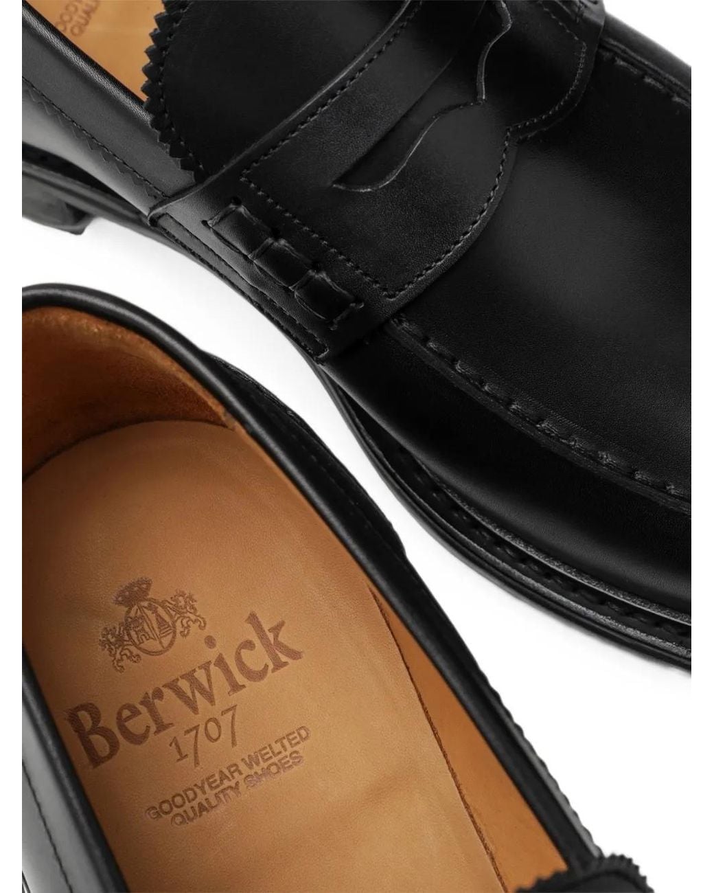Berwick Shoes Black Leather Loafers for men