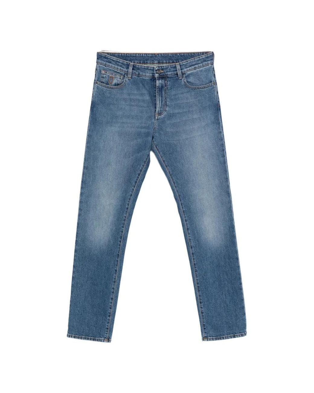 Canali Blue Faded Straight-Leg Jeans for men