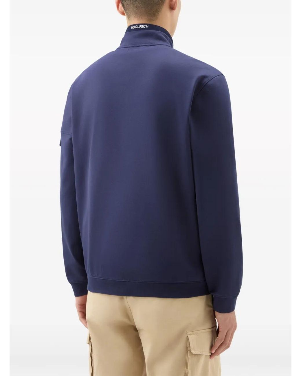 Woolrich Blue Zip-Up Cotton Track Jacket for men