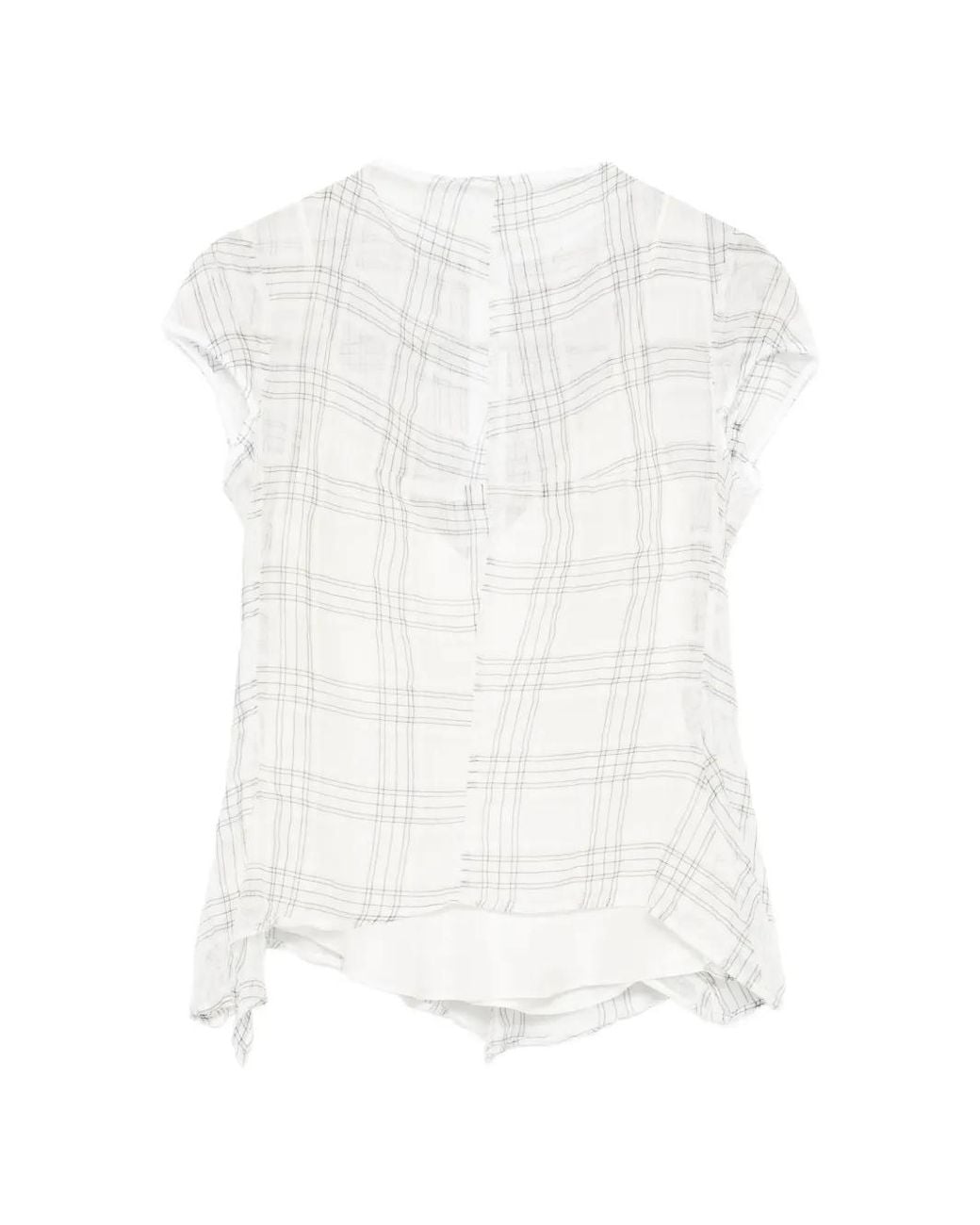 Marc Le Bihan White Check-Pattern Sheer Blouse