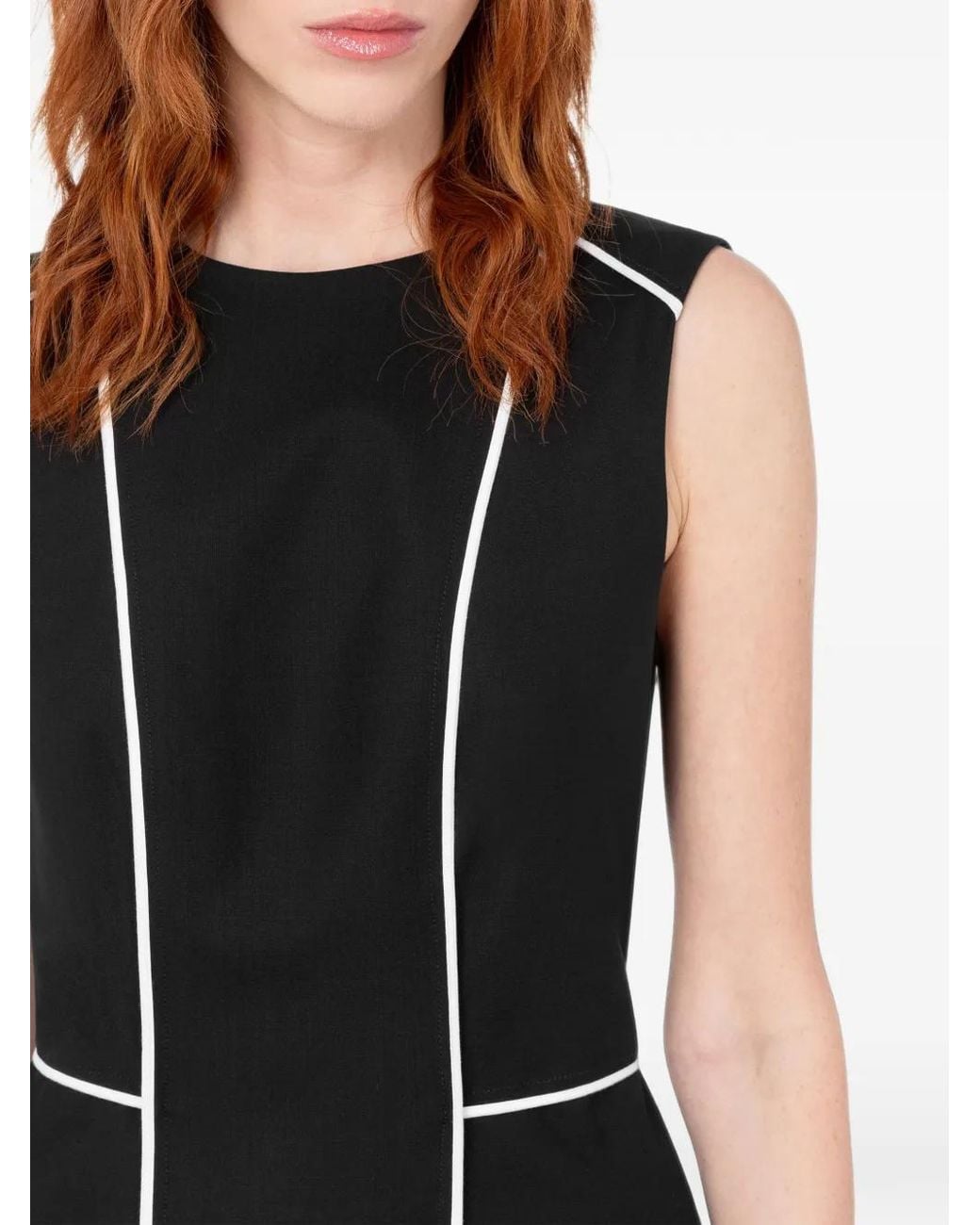Moschino Black Sleeveless Dress With Piping Details And Back Slit