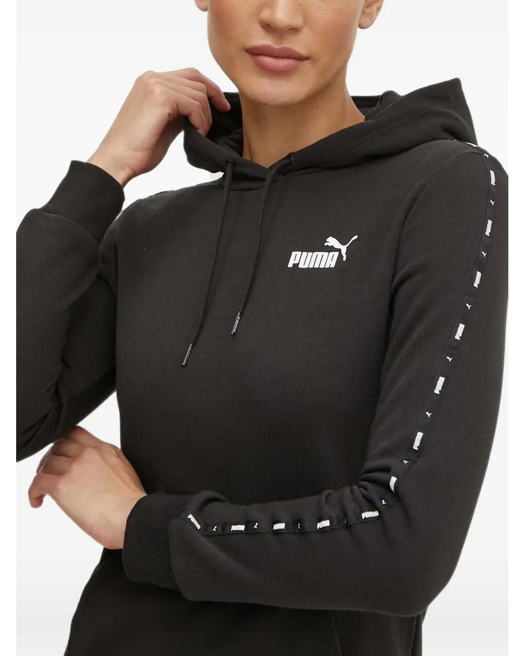 PUMA Gray Logo-Print Tape-Detail Hoodie
