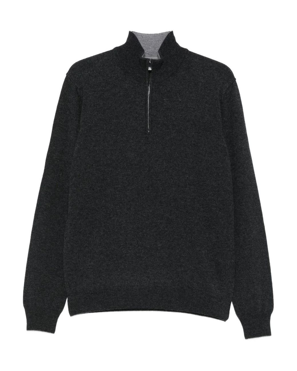 Corneliani Black High-Neck Half-Zip Sweater for men
