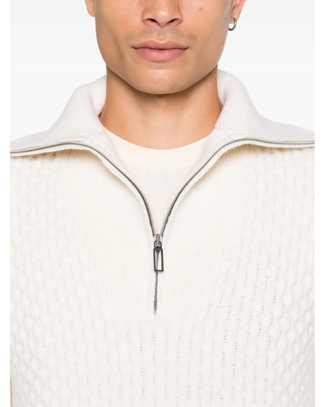 Paolo Pecora White Cable-Knit Jumper for men