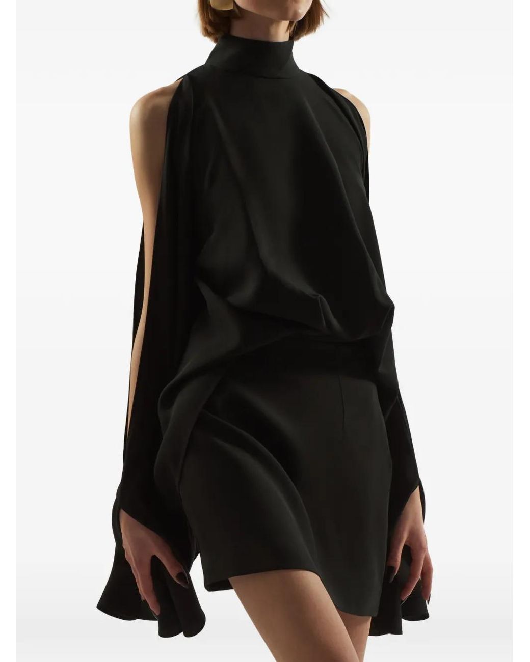 Taller Marmo Black Bacall High-Neck Open-Sleeve Dress