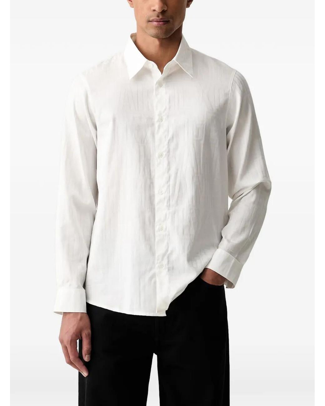 ARMANI EXCHANGE White Logo-Jacquard Long-Sleeved Shirt for men