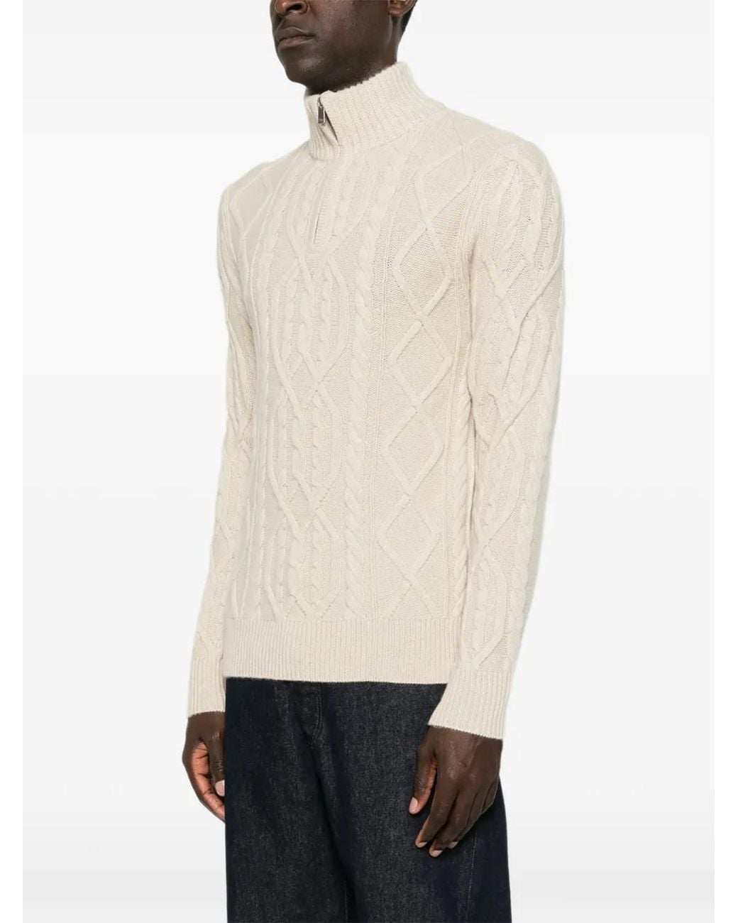 Bompard White Cable-Knit Zip-Neck Sweater for men